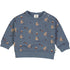 Dark blue baby sweatshirt with deer, mushrooms, and nuts print, perfect for little adventurers.