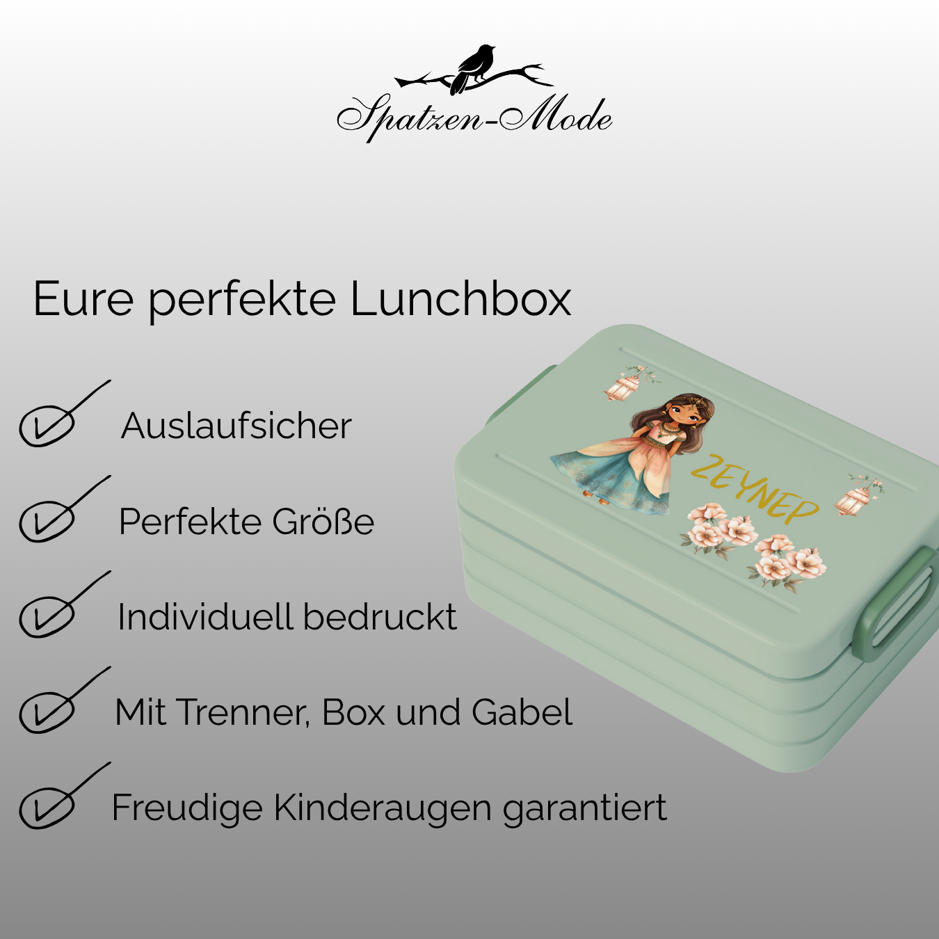Personalisierte Brotdose für Kinder &quot;Blumenprinzessin&quot;