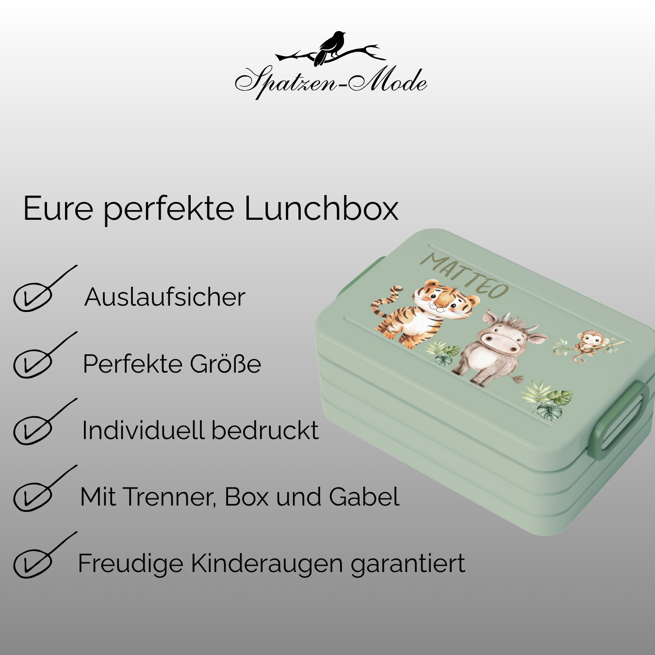 Personalisierte Brotdose für Kinder &quot;Safaritiere&quot;