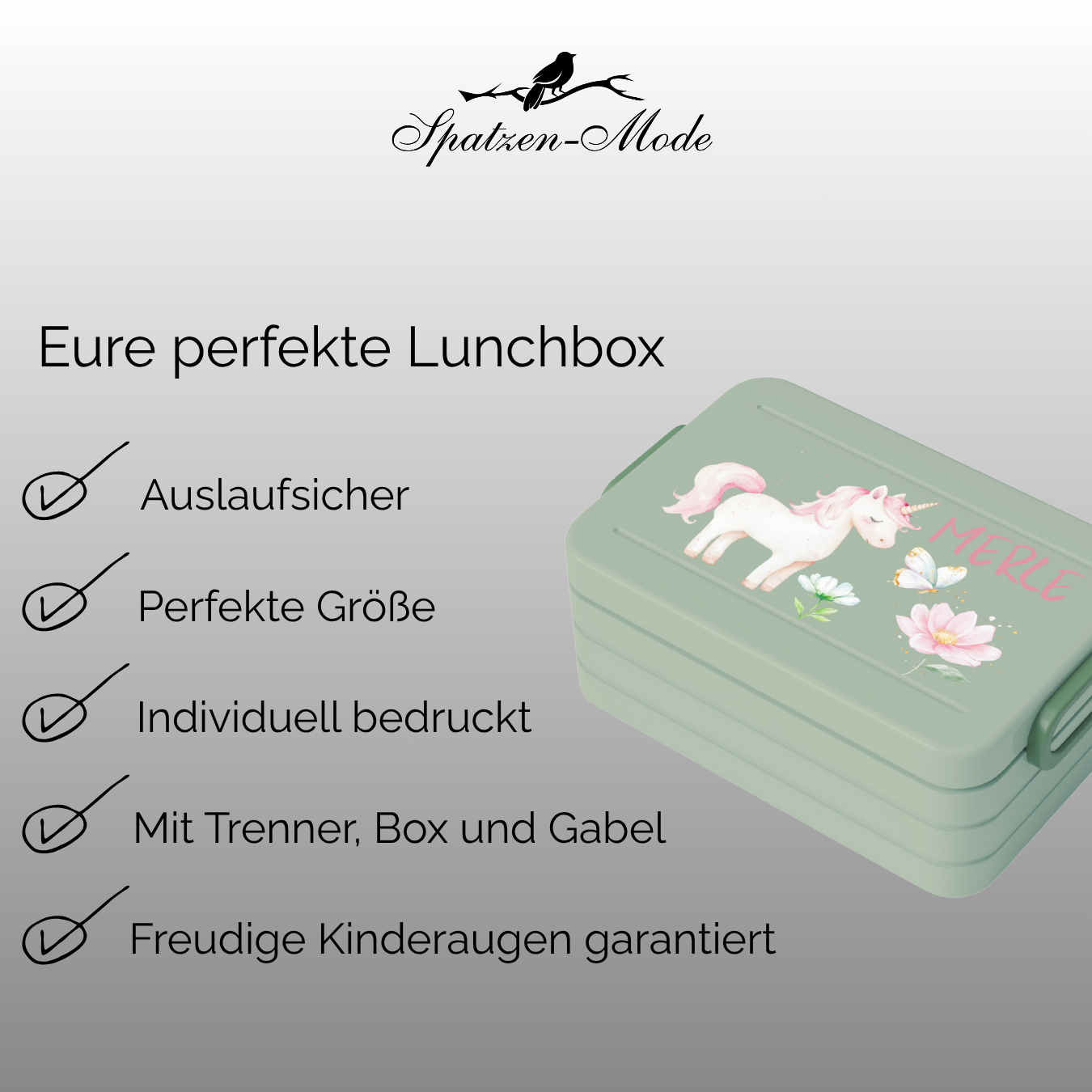 Personalisierte Brotdose für Kinder &quot;Wunscheinhorn&quot;
