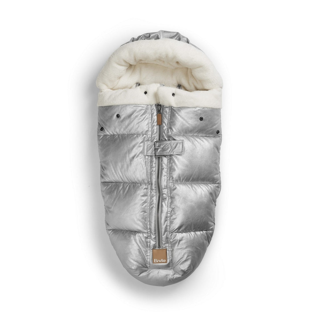 Silver Sheen Fußsack with thick padding and insulated panels, ideal for keeping babies warm in winter.