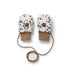 Dalmatian Dots Kids Fäustlinge with adjustable Velcro, cream and brown design, connected with a string for practical use.