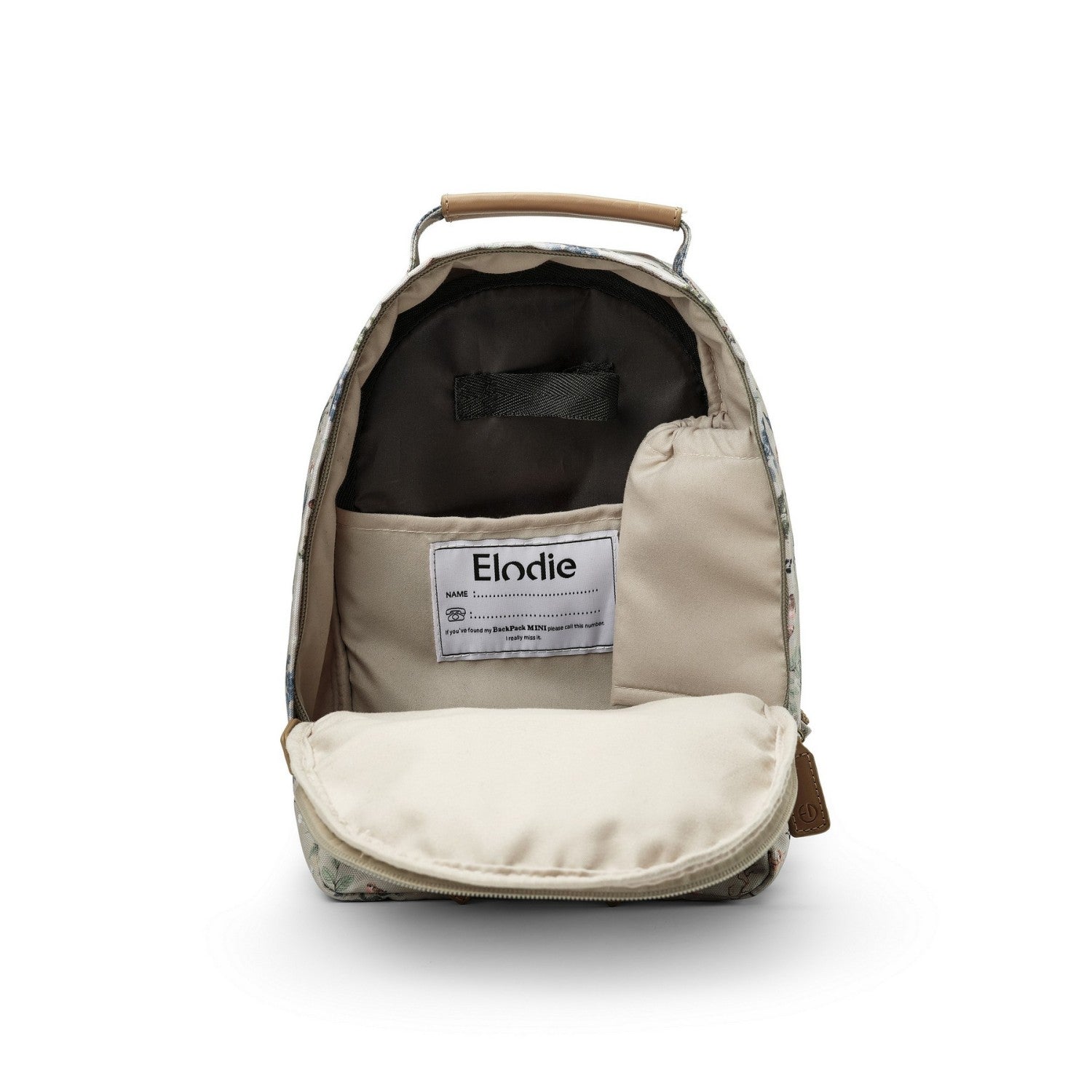 Interior of Kinderrucksack - Fairytale Forest showcasing compartments and Elodie label for kids&