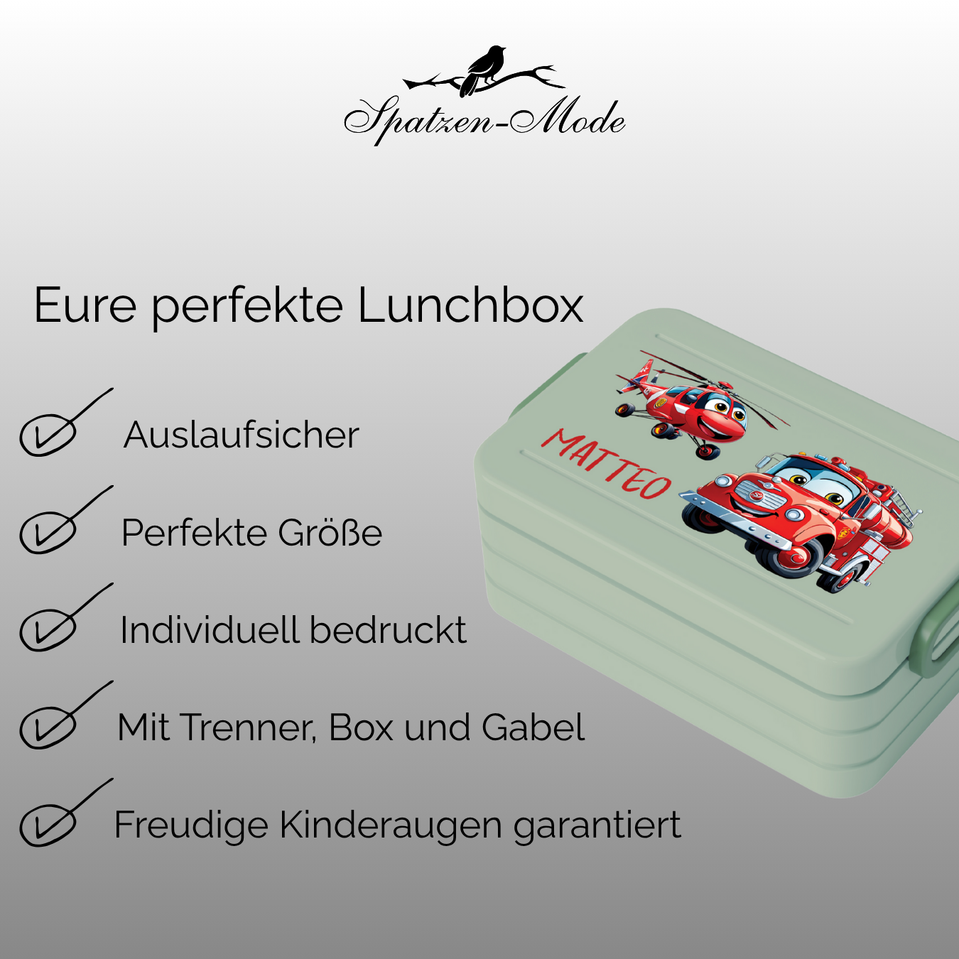 Personalisierte Brotdose für Kinder &quot;Feuerwehr&quot;