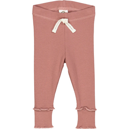 Pink baby leggings with drawstring, made of high-quality Pointelle fabric for comfort and perfect fit.