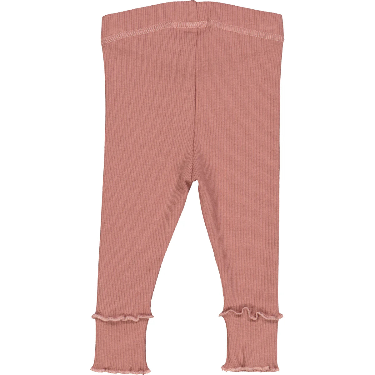 Baby leggings in pink pointelle fabric with ruffled cuffs from Babyleggins 2-pack, offering comfort and perfect fit.