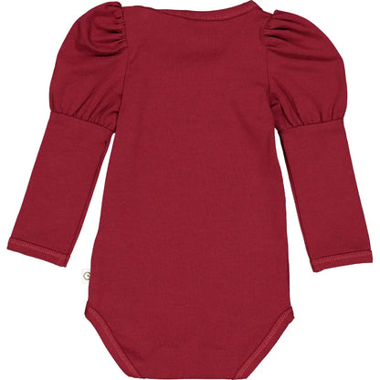 Langarmbody &quot;Puff&quot; in rot mit eleganten Puffärmeln, hochwertige Jersey-Qualität, ideal für stilvolle Baby-Outfits.