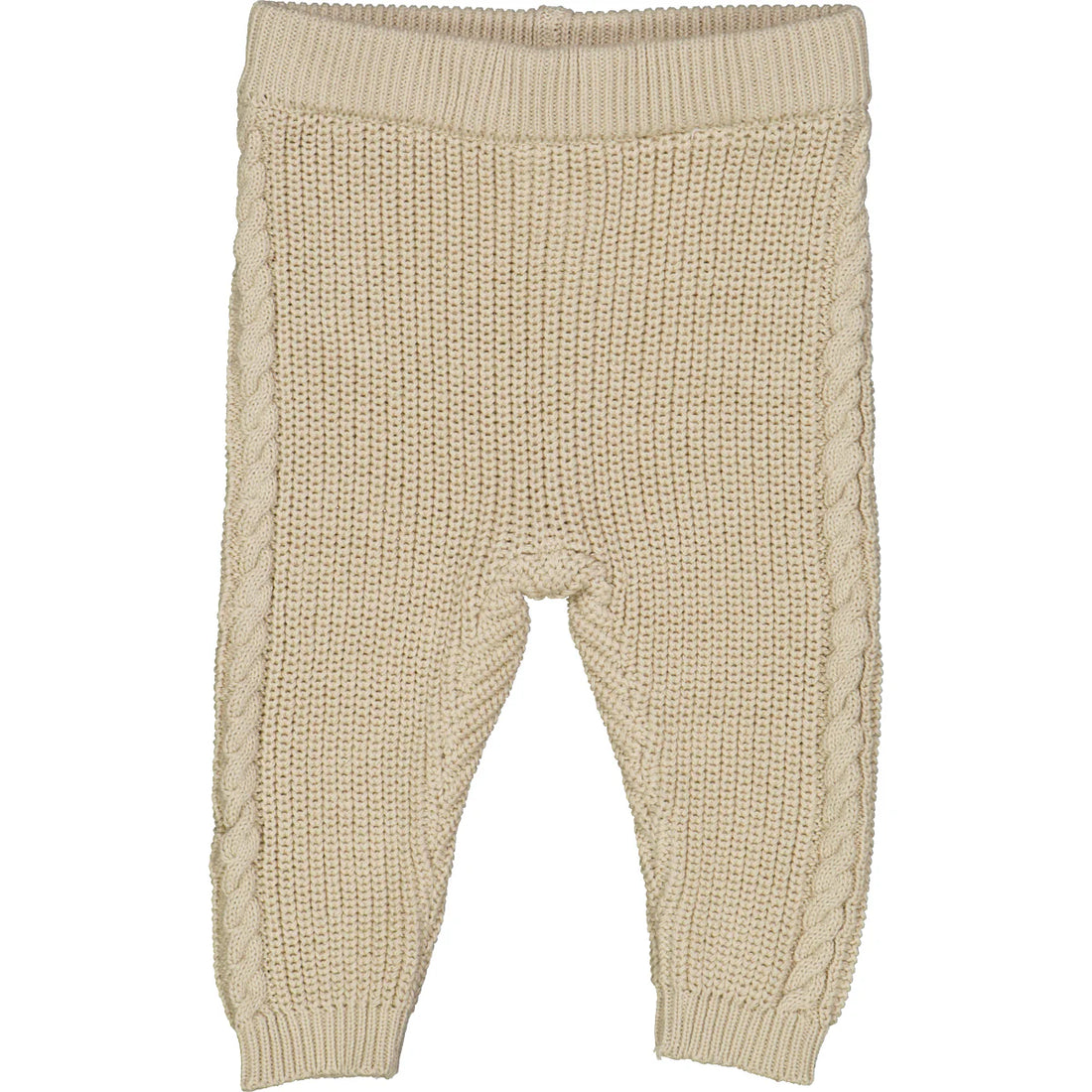 Beige Wollhose Oat für Babys mit grobem Strickmuster für Wärmeisolierung und Komfort, ideal für Abenteuer und Nickerchen.