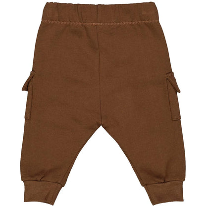 Brown babysweat cargo leggings with side pockets, featuring premium pointelle knit for comfort and style.