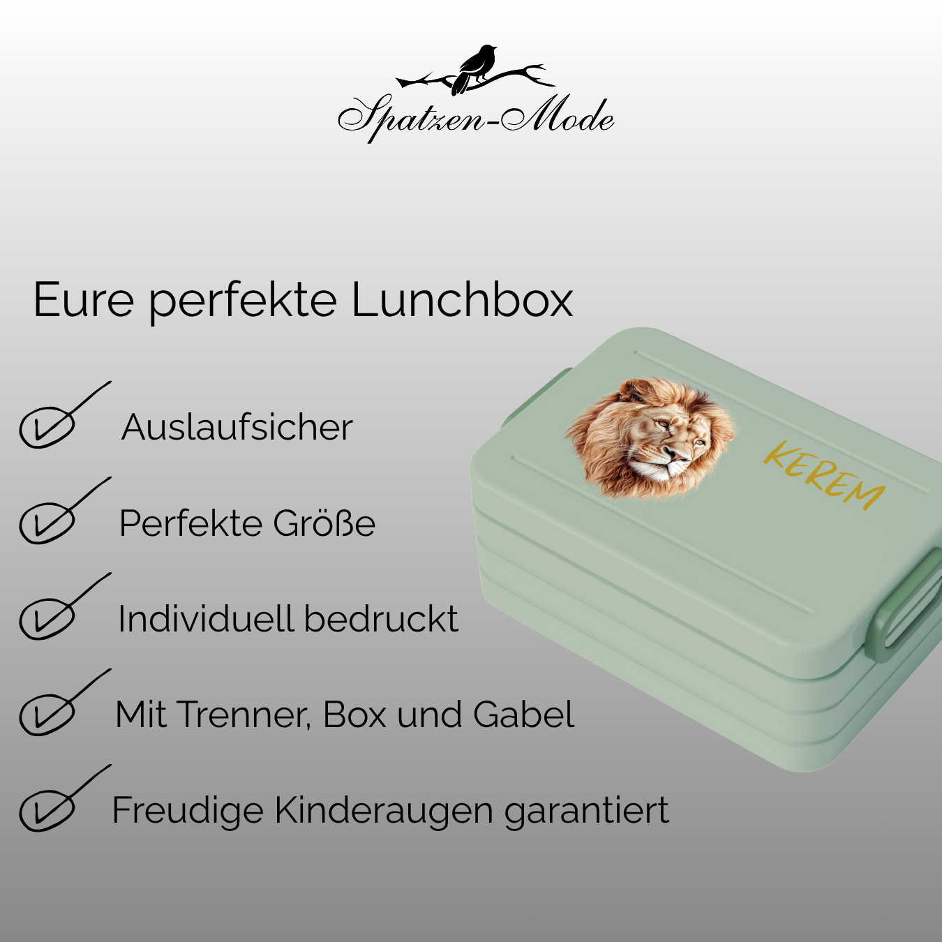Personalisierte Brotdose für Kinder &quot;Löwe ruhig&quot;