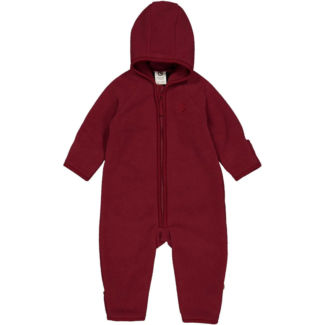 Red Wollwalk Fleece Cabernet baby suit with hood and zipper for warmth and comfort.