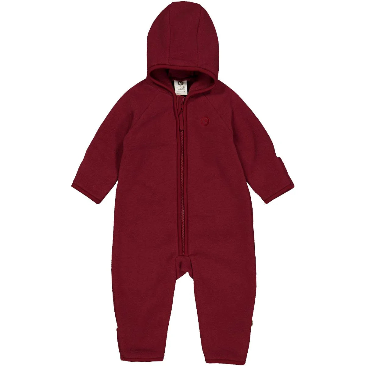 Red Wollwalk Fleece Cabernet baby suit with hood and zipper for warmth and comfort.