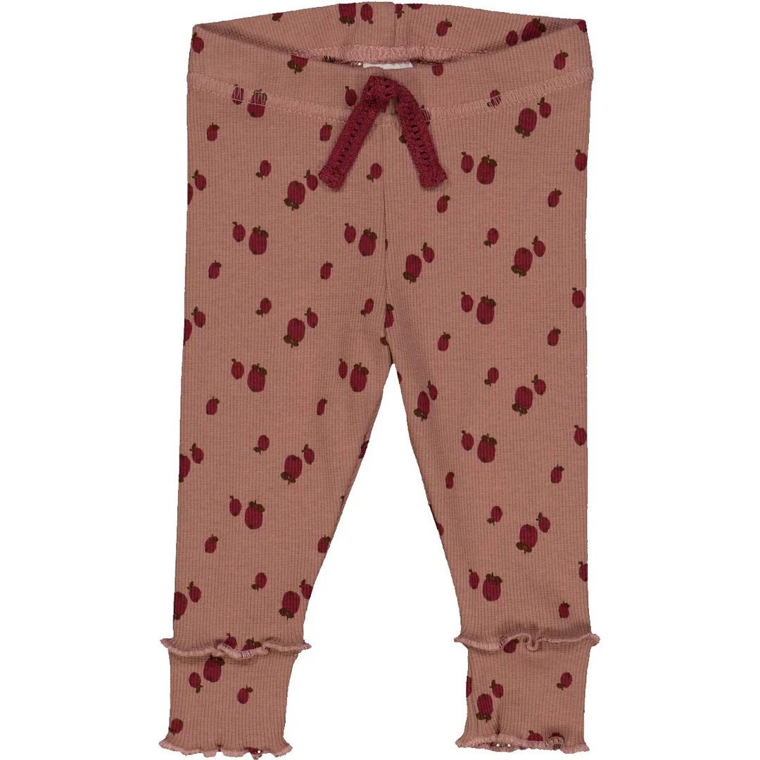 Adorable pointelle baby leggings with apple pattern, featuring a comfortable fit and charming design.