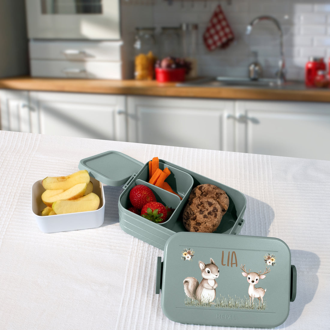 Personalisierte Brotdose für Kinder &quot;Hase &amp; Reh&quot;