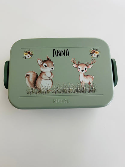 Personalisierte Brotdose für Kinder &quot;Hase &amp; Reh&quot;